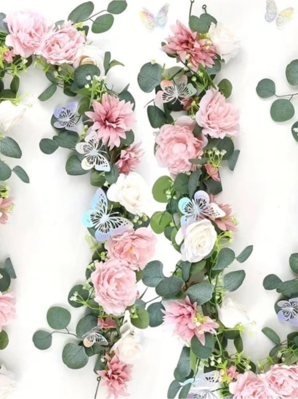 Floral Garland with Butterflies in Green & Pink (4 pieces)